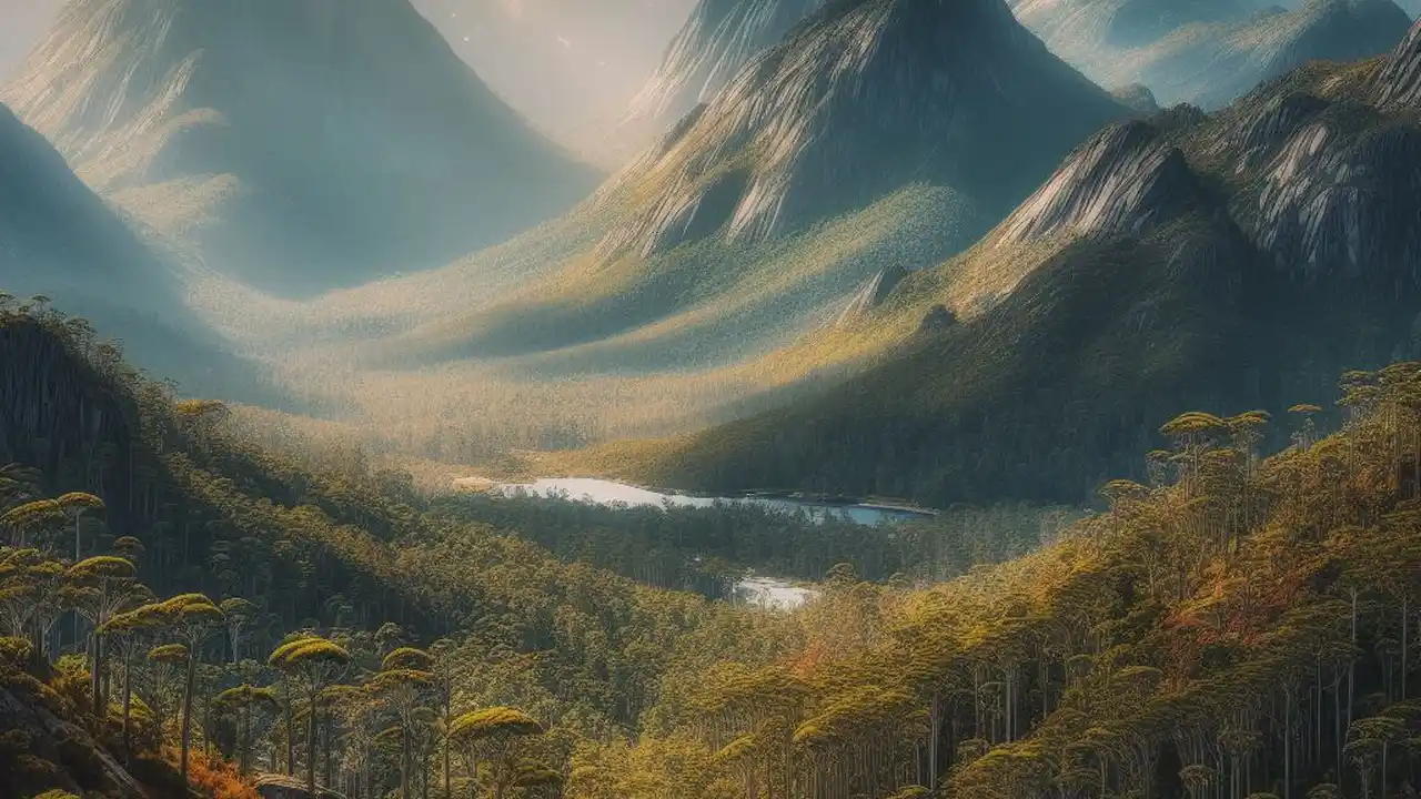Close up on a plate of mashed potatoes, topped with baked pork chops with cream of mushroom soup, and a side of green beans.